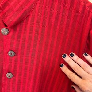 Yasuko Kurisaka Women's Red Tunic Top Kimono Cotton Coconut Buttons Avant Garde